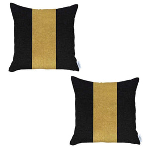 Homeroots Set Of Two 18" X 18" Black And Yellow Geometric Zippered Handmade Polyester Throw Pillow   471755