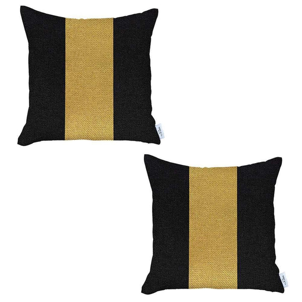Homeroots Set Of Two 18" X 18" Black And Yellow Geometric Zippered Handmade Polyester Throw Pillow   471755