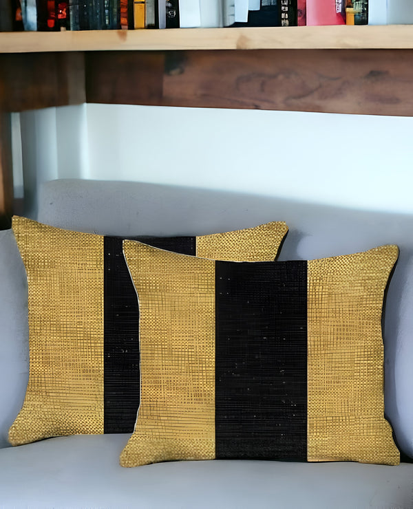 Homeroots Set Of Two 18" X 18" Yellow And Black Geometric Zippered Handmade Polyester Throw Pillow   471756