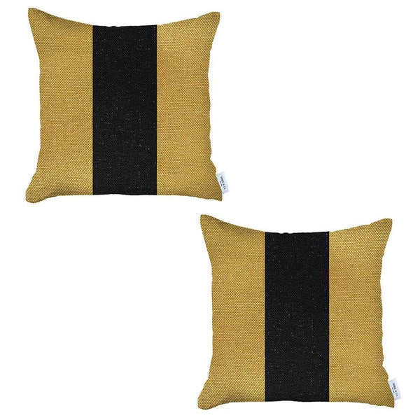 Homeroots Set Of Two 18" X 18" Yellow And Black Geometric Zippered Handmade Polyester Throw Pillow   471756