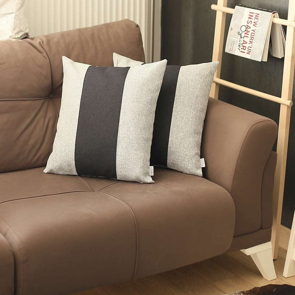 Homeroots Set Of Two 18" X 18" Grey And Black Geometric Zippered Handmade Polyester Throw Pillow   471757