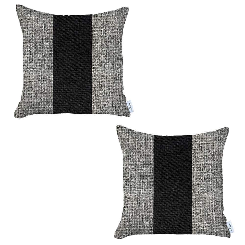 Homeroots Set Of Two 18" X 18" Grey And Black Geometric Zippered Handmade Polyester Throw Pillow   471757