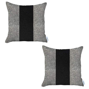 Homeroots Set Of Two 18" X 18" Grey And Black Geometric Zippered Handmade Polyester Throw Pillow   471757