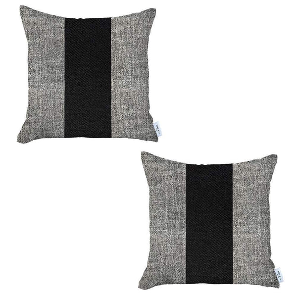 Homeroots Set Of Two 18" X 18" Grey And Black Geometric Zippered Handmade Polyester Throw Pillow   471757