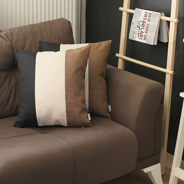 Homeroots Set Of Two 18" X 18" Grey And Black Geometric Zippered Handmade Polyester Throw Pillow   471758