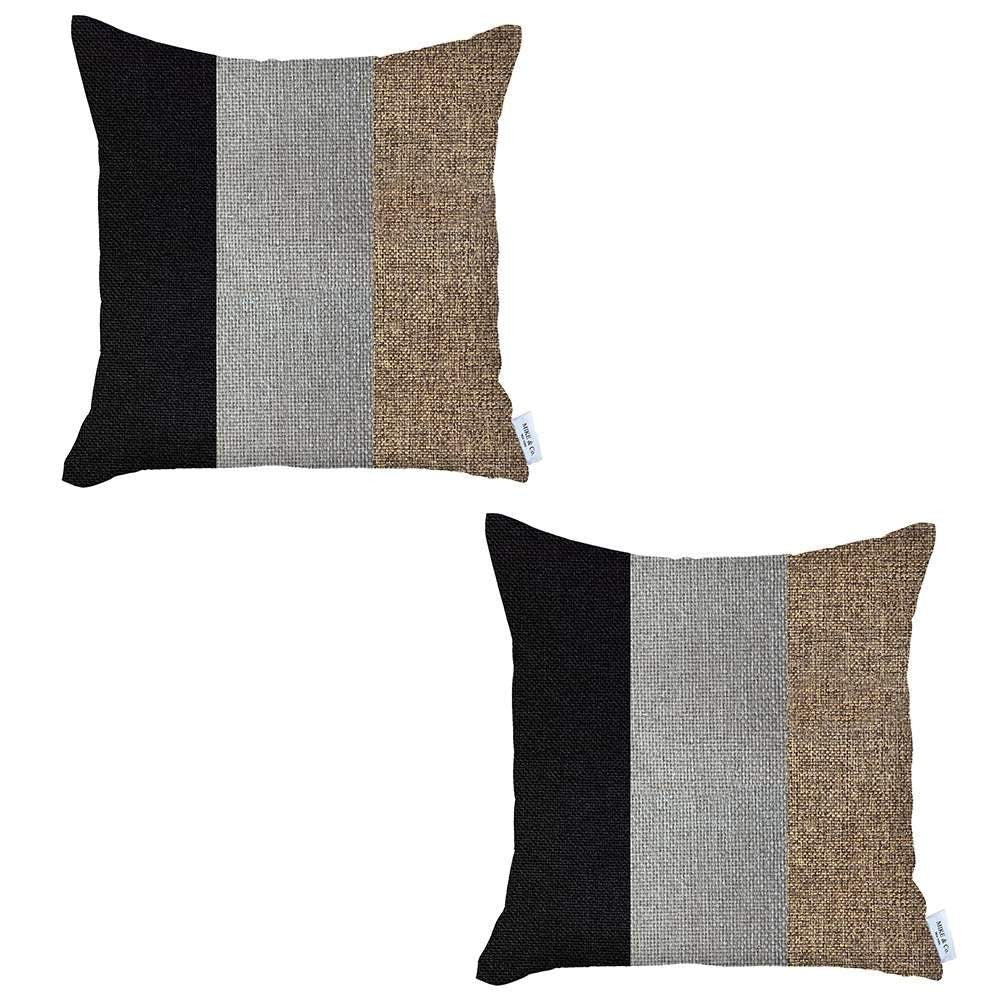 Homeroots Set Of Two 18" X 18" Grey And Black Geometric Zippered Handmade Polyester Throw Pillow   471758