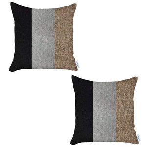 Homeroots Set Of Two 18" X 18" Grey And Black Geometric Zippered Handmade Polyester Throw Pillow   471758