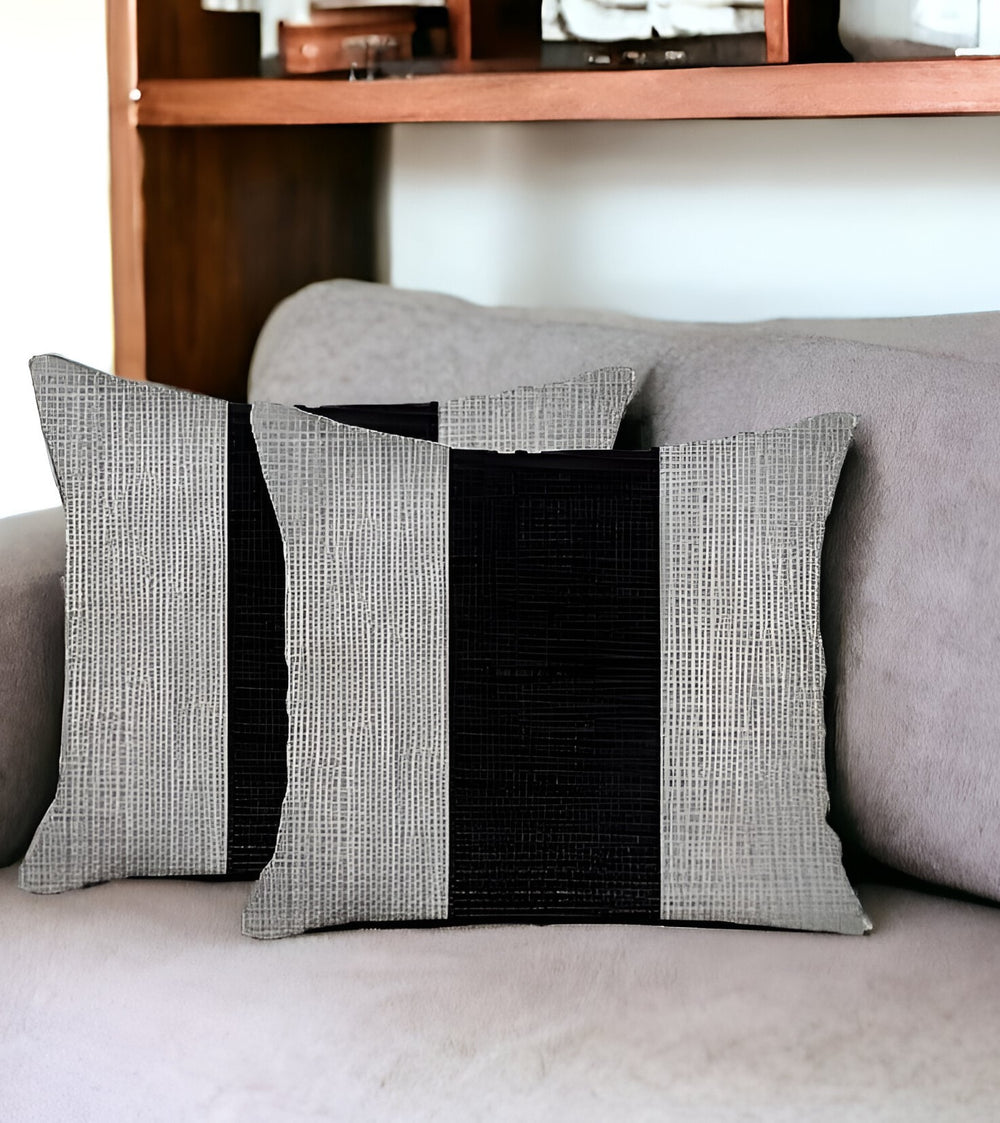 Homeroots Set Of Two 18" X 18" Grey And Black Geometric Zippered Handmade Polyester Throw Pillow   471759