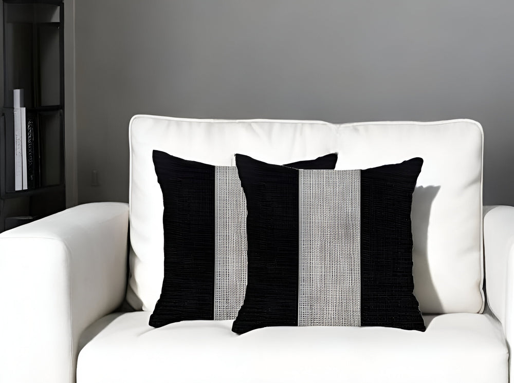 Homeroots Set Of Two 18" X 18" Grey And Black Geometric Zippered Handmade Polyester Throw Pillow   471760