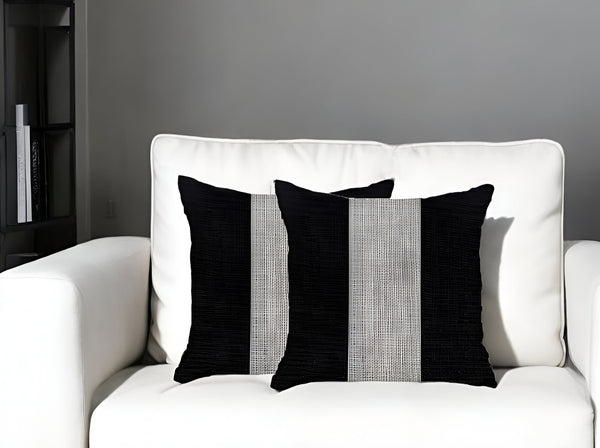 Homeroots Set Of Two 18" X 18" Grey And Black Geometric Zippered Handmade Polyester Throw Pillow   471760