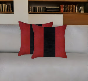 Homeroots Set Of Two 18" X 18" Black And Red Geometric Zippered Handmade Polyester Throw Pillow   471762