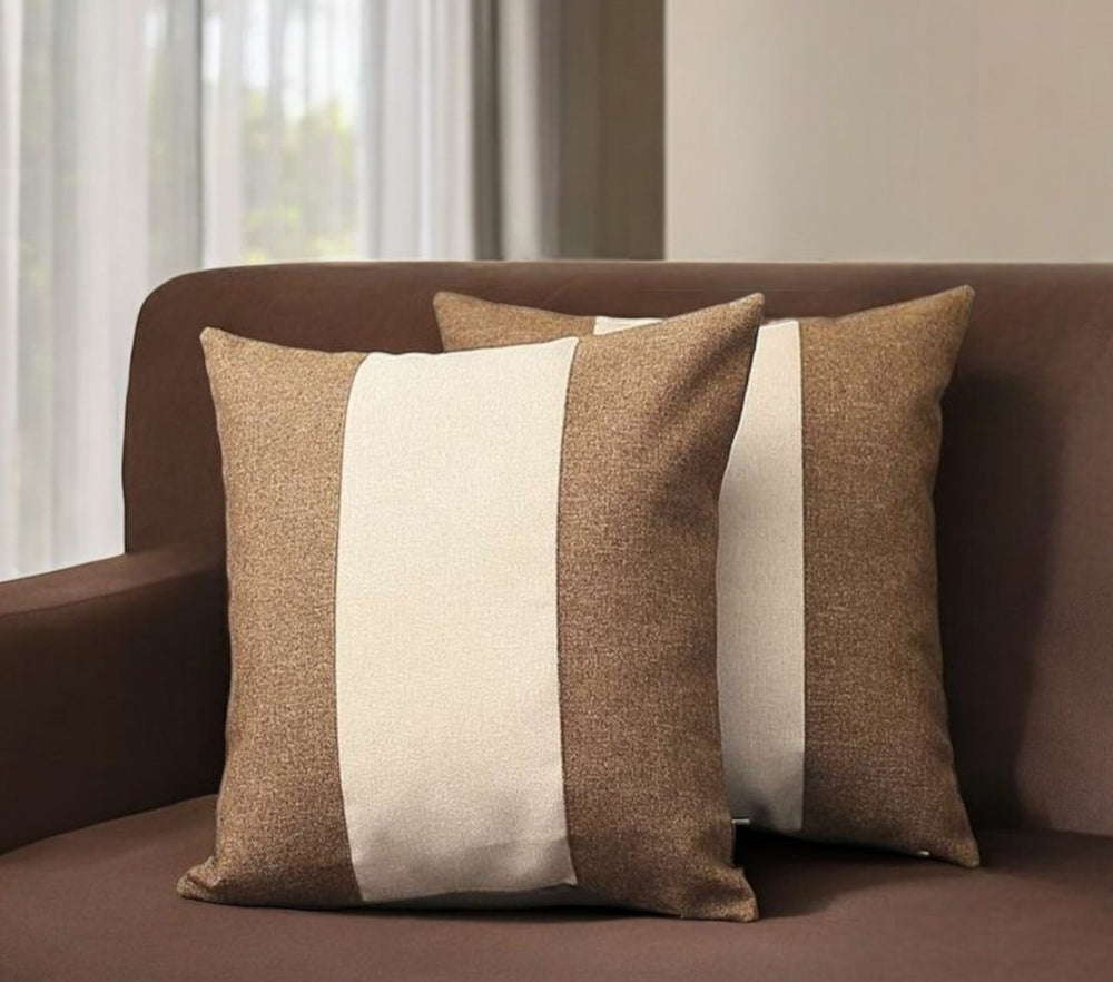 Homeroots Set Of Two 18" Brown And Ivory Color Block Fabric Throw Pillows   471763