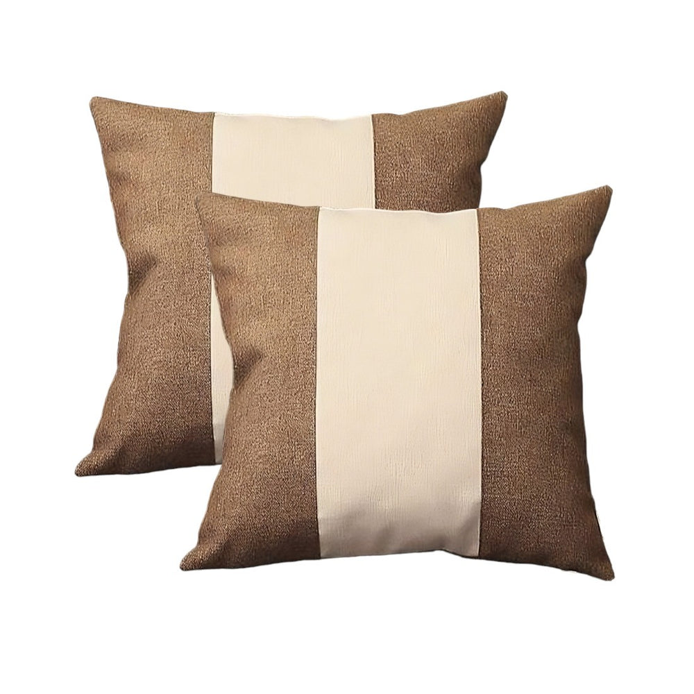 Homeroots Set Of Two 18" Brown And Ivory Color Block Fabric Throw Pillows   471763