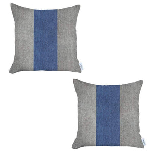 Homeroots Set Of Two 18" X 18" Grey And Blue Geometric Zippered Handmade Polyester Throw Pillow   471764