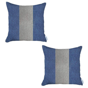 Homeroots Set Of Two 18" X 18" Grey And Blue Geometric Zippered Handmade Polyester Throw Pillow   471765