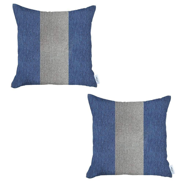 Homeroots Set Of Two 18" X 18" Grey And Blue Geometric Zippered Handmade Polyester Throw Pillow   471765