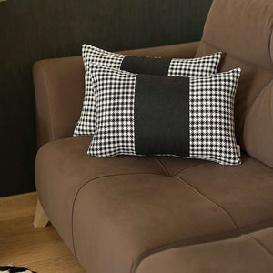 Homeroots Set Of Two 20" X 12" White And Black Houndstooth Zippered Handmade Polyester Lumbar Pillow   471766