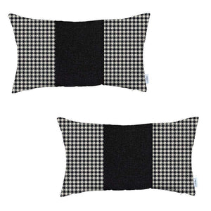 Homeroots Set Of Two 20" X 12" White And Black Houndstooth Zippered Handmade Polyester Lumbar Pillow   471766