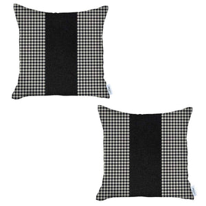Homeroots Set Of Two 18" X 18" White And Black Houndstooth Zippered Handmade Polyester Throw Pillow   471768