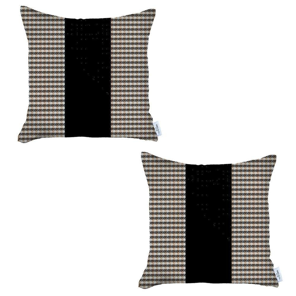 Homeroots Set Of Two 18" X 18" Brown And Black Houndstooth Zippered Handmade Polyester Throw Pillow   471769