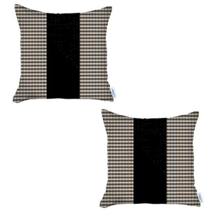 Homeroots Set Of Two 18" X 18" Brown And Black Houndstooth Zippered Handmade Polyester Throw Pillow   471769