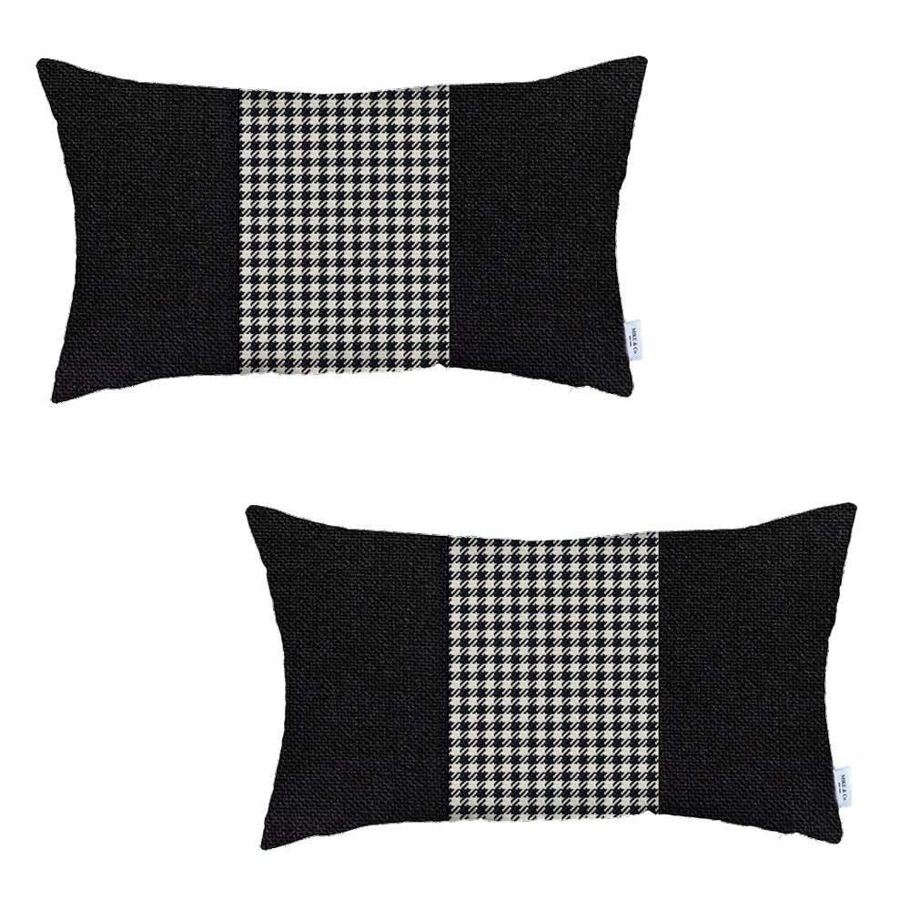 Homeroots Set Of Two 20" X 12" Black And White Houndstooth Zippered Handmade Polyester Lumbar Pillow   471771