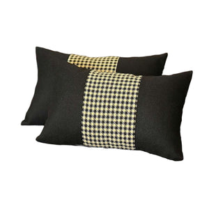 Homeroots Set Of Two 12" X 20" Black And Yellow Houndstooth Fabric Lumbar Throw Pillows   471772