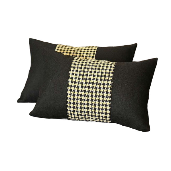 Homeroots Set Of Two 12" X 20" Black And Yellow Houndstooth Fabric Lumbar Throw Pillows   471772