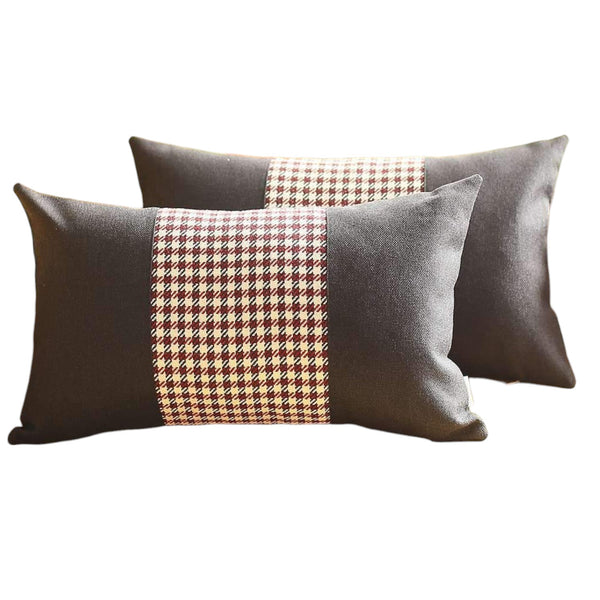 Homeroots Set Of Two 12" X 20" Black Red And White Houndstooth Fabric Lumbar Throw Pillows   471773