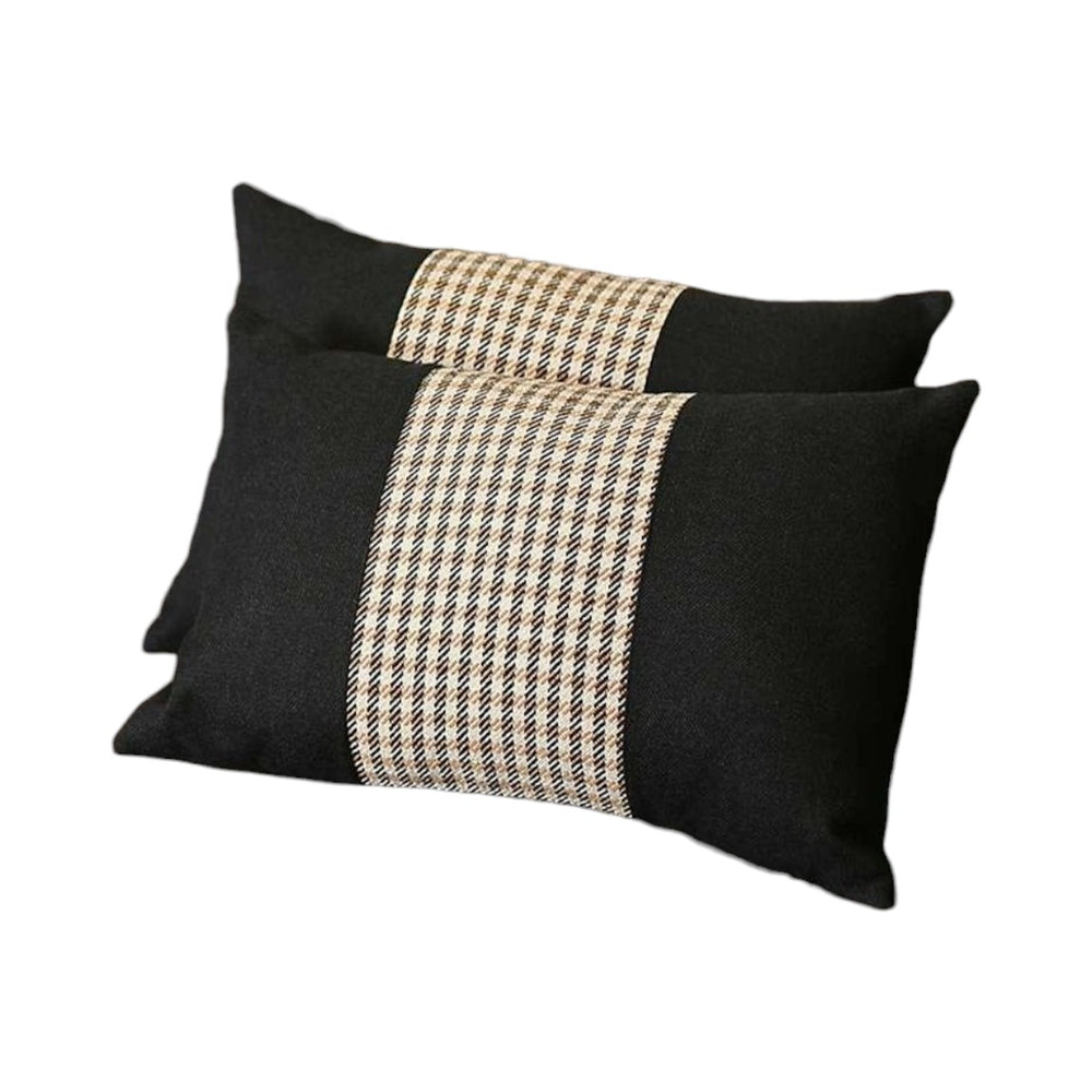 Homeroots Set Of Two 12" X 20" Black Brown And White Houndstooth Fabric Lumbar Throw Pillows   471774