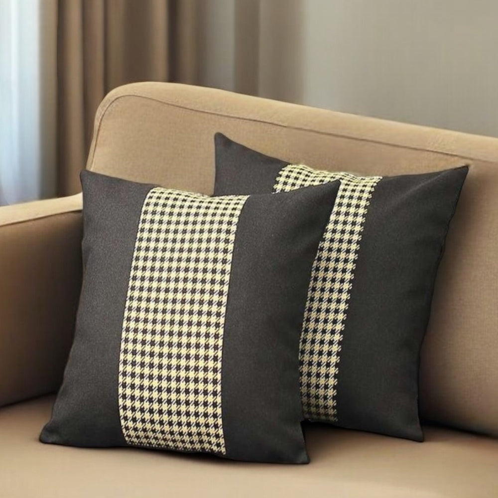 Homeroots Set Of Two 18" Black And Yellow Houndstooth Fabric Throw Pillows   471776