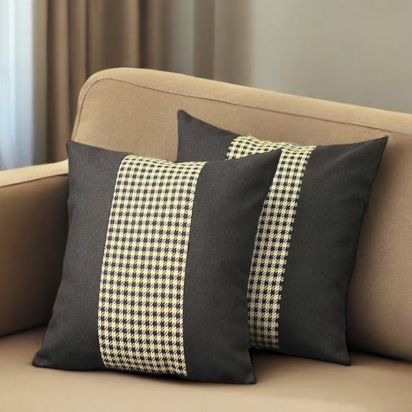 Homeroots Set Of Two 18" Black And Yellow Houndstooth Fabric Throw Pillows   471776
