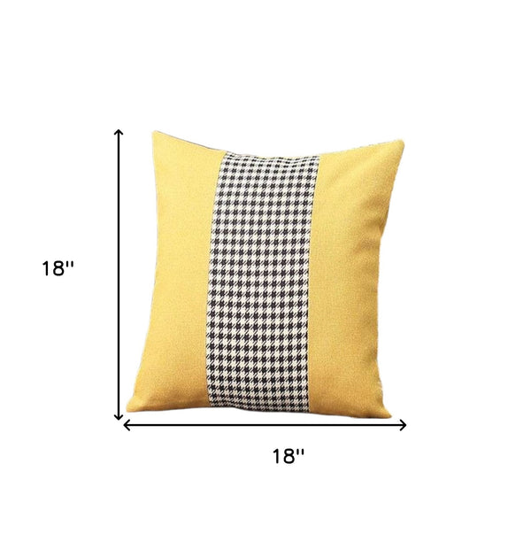 Homeroots Set Of Two 18" Yellow Black And White Houndstooth Fabric Throw Pillows   471777
