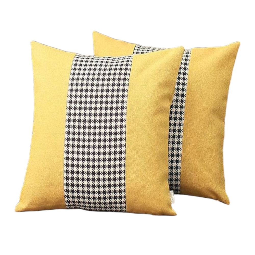 Homeroots Set Of Two 18" Yellow Black And White Houndstooth Fabric Throw Pillows   471777