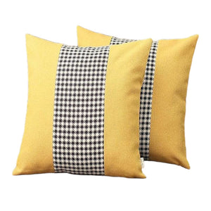 Homeroots Set Of Two 18" Yellow Black And White Houndstooth Fabric Throw Pillows   471777