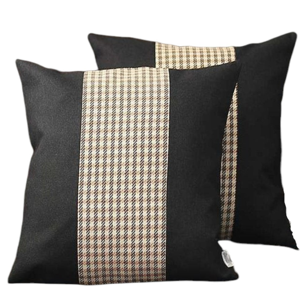 Homeroots Set Of Two 18" Black Brown And White Houndstooth Fabric Throw Pillows   471779