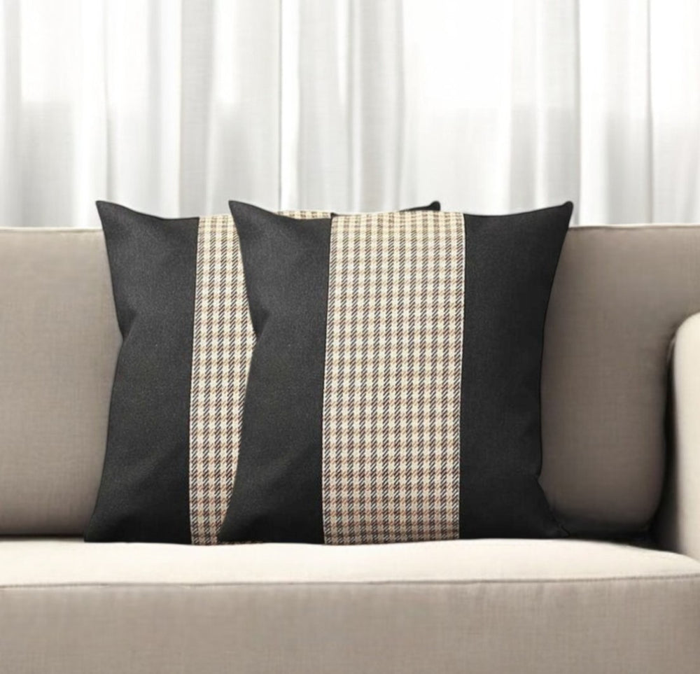 Homeroots Set Of Two 18" Black Brown And White Houndstooth Fabric Throw Pillows   471779