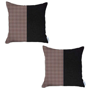 Homeroots Set Of Two 18" X 18" Black And Red Houndstooth Zippered Handmade Polyester Throw Pillow   471780