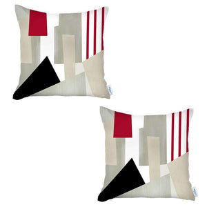 Homeroots Set Of Two 18" X 18" Gray White Black And Red Abstract Zippered Handmade Polyester Throw Pillow   471781
