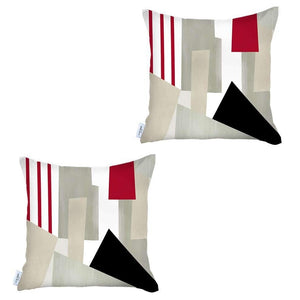 Homeroots Set Of Two 18" X 18" Gray White Black And Red Abstract Zippered Handmade Polyester Throw Pillow   471781