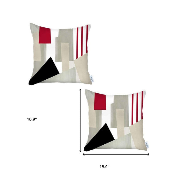 Homeroots Set Of Two 18" X 18" Gray White Black And Red Abstract Zippered Handmade Polyester Throw Pillow   471781