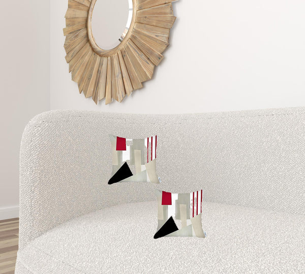 Homeroots Set Of Two 18" X 18" Gray White Black And Red Abstract Zippered Handmade Polyester Throw Pillow   471781