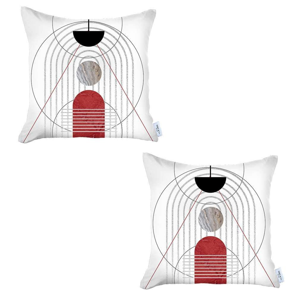 Homeroots Set Of Two 18" X 18" Black And Red Abstract Zippered Handmade Polyester Throw Pillow   471782