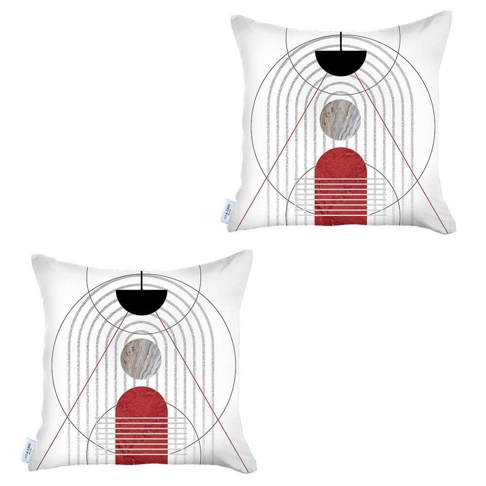 Homeroots Set Of Two 18" X 18" Black And Red Abstract Zippered Handmade Polyester Throw Pillow   471782