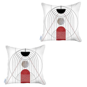 Homeroots Set Of Two 18" X 18" Black And Red Abstract Zippered Handmade Polyester Throw Pillow   471782