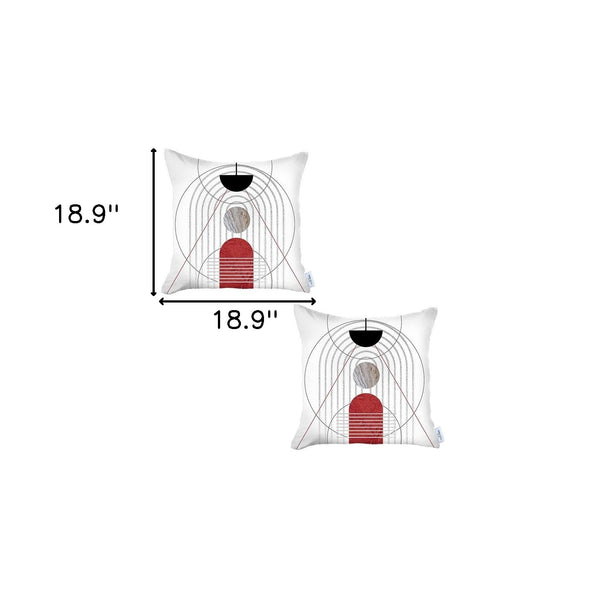 Homeroots Set Of Two 18" X 18" Black And Red Abstract Zippered Handmade Polyester Throw Pillow   471782