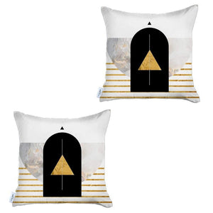Homeroots Set Of Two 18" X 18" White Black And Gold Abstract Zippered Handmade Polyester Throw Pillow   471784