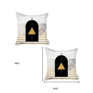 Homeroots Set Of Two 18" X 18" White Black And Gold Abstract Zippered Handmade Polyester Throw Pillow   471784