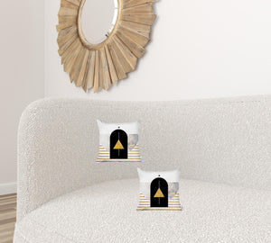 Homeroots Set Of Two 18" X 18" White Black And Gold Abstract Zippered Handmade Polyester Throw Pillow   471784