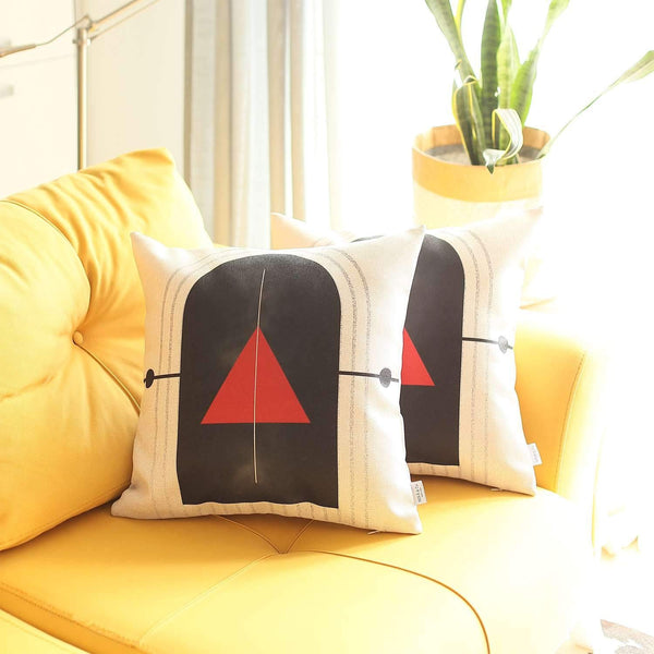 Homeroots Set Of Two 18" X 18" Black And Red Abstract Zippered Handmade Polyester Throw Pillow   471785